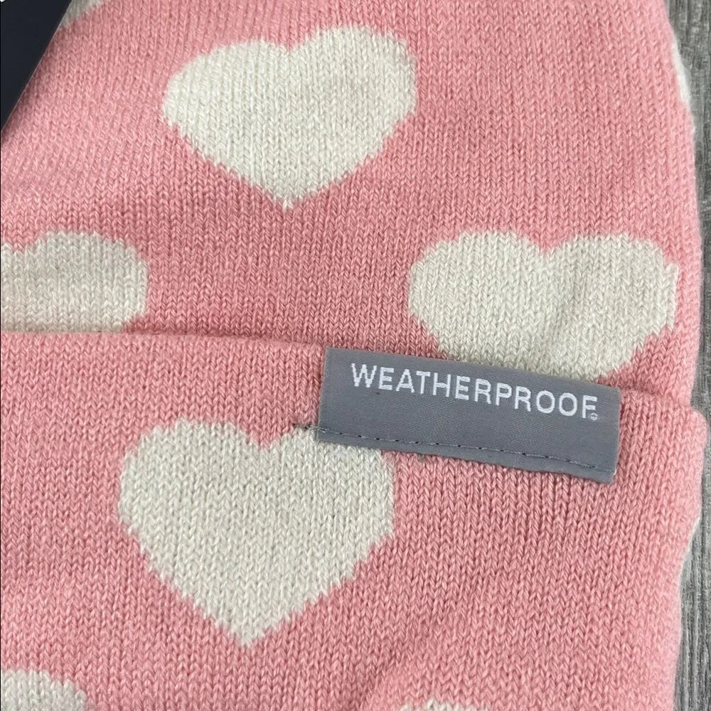 Baby Toddler Weatherproof Pink and White Heart Kids Beanie